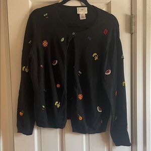 Susan Bristol Hand Beaded Embroidered Fruit Sweater y2k 100% Cotton